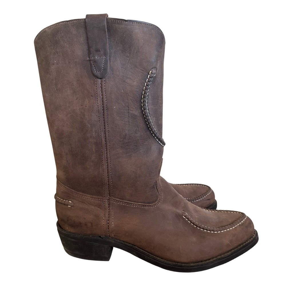 Sheplers Mens Brown Leather Western Cowboy Boots Moc Toe Nitrene Sole Pull On 12